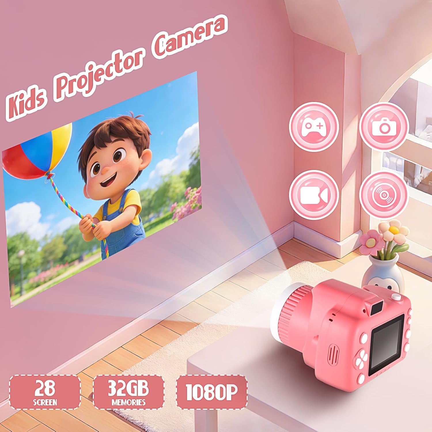 Kids Digital Camera with Video Games, Digital Camera for Kids Fhd 1080P.