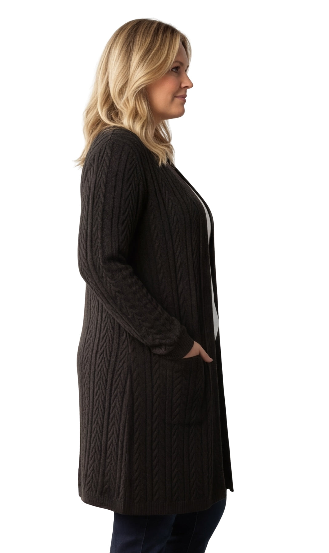 Women's cable knit duster cardigan with pockets