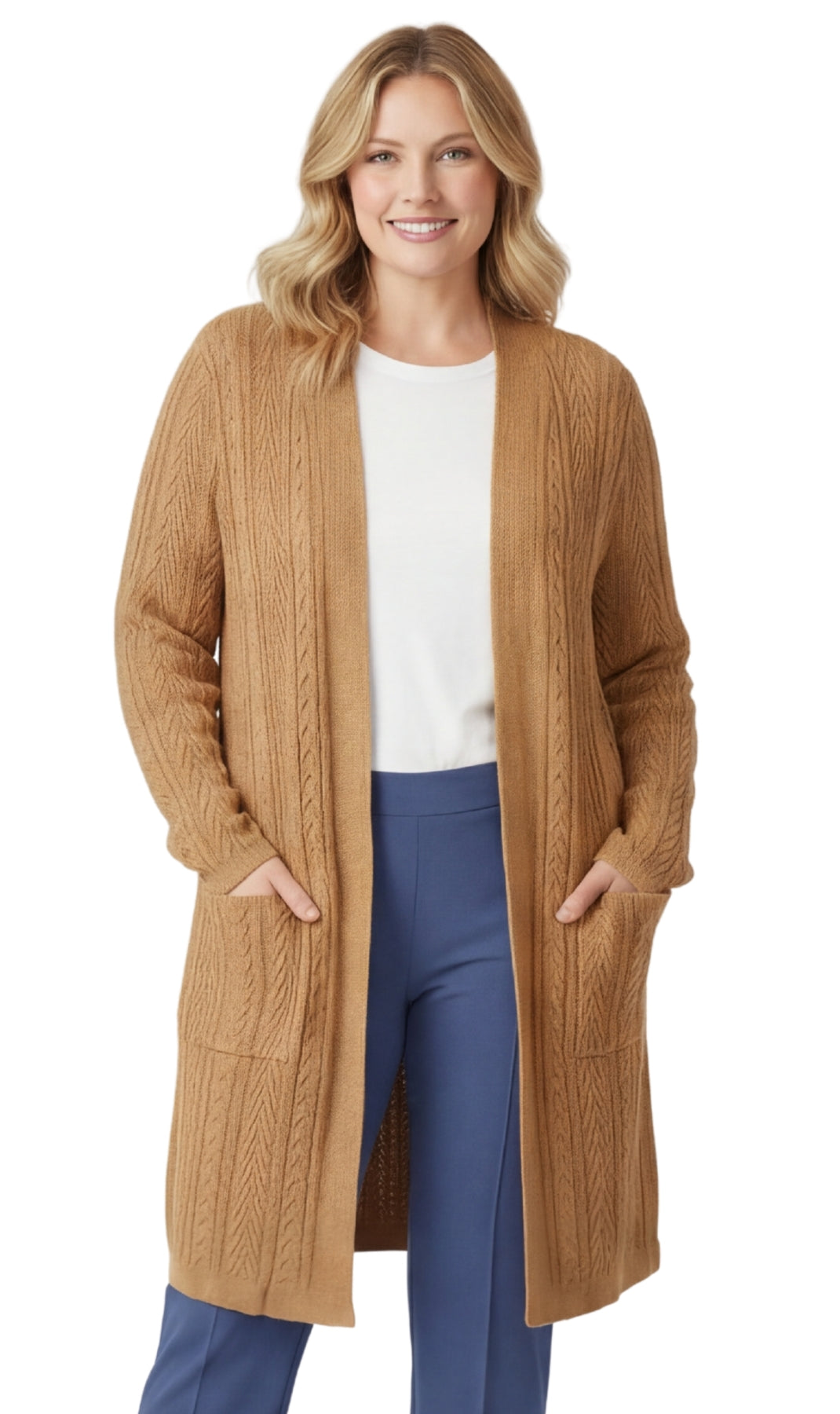 Women's cable knit duster cardigan with pockets