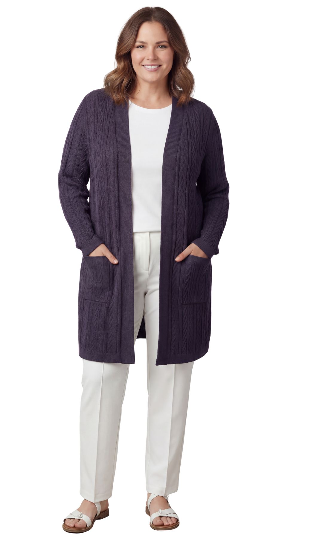 Women's cable knit duster cardigan with pockets