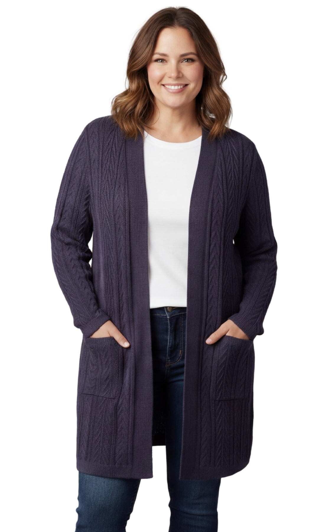 Women's cable knit duster cardigan with pockets