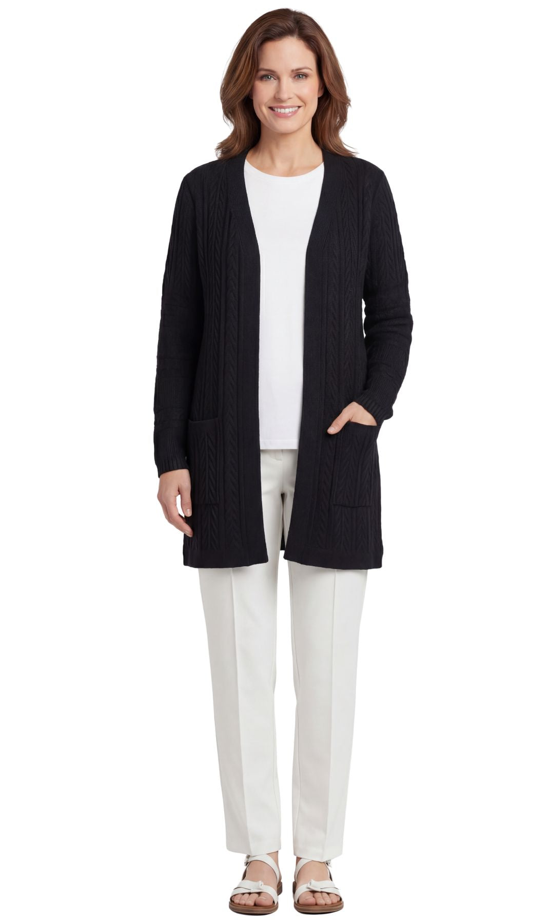 Women's cable knit duster cardigan with pockets