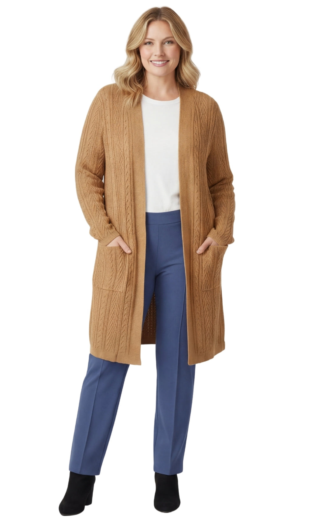 Women's cable knit duster cardigan with pockets