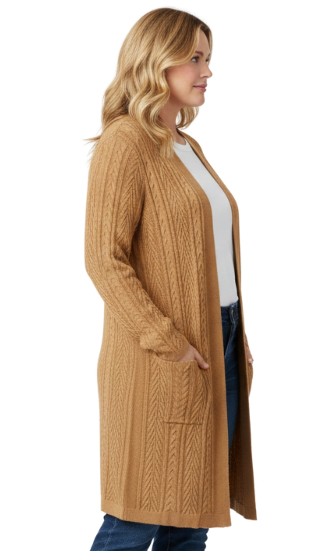 Women's cable knit duster cardigan with pockets