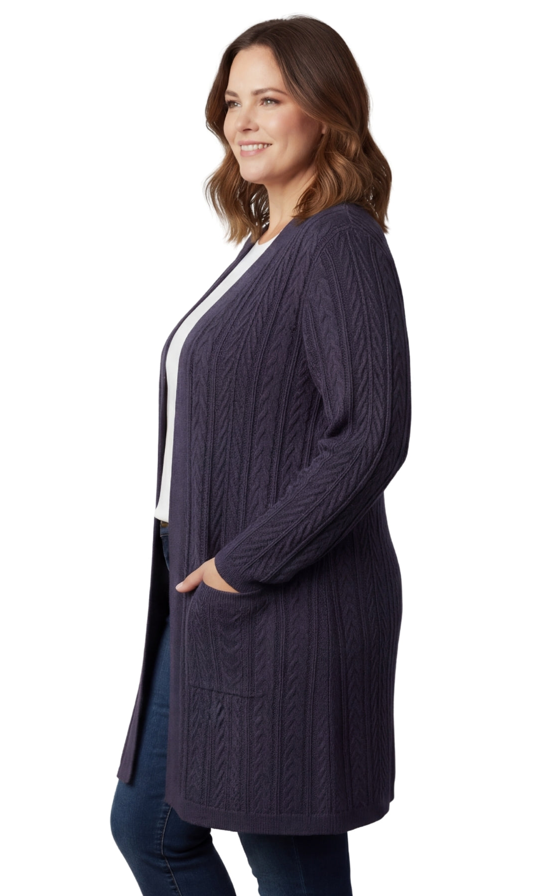 Women's cable knit duster cardigan with pockets