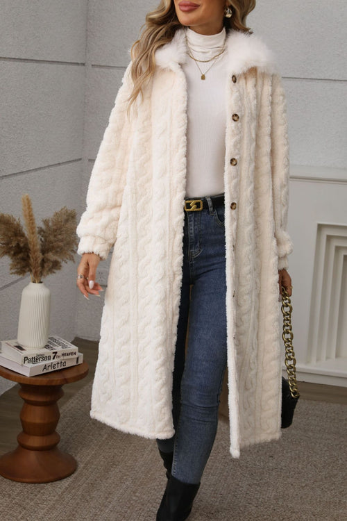 Coat-Furry Button Up Long Sleeve Longline