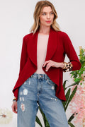 Blazer-Rolled Leopard Cuff Open Front Blazer