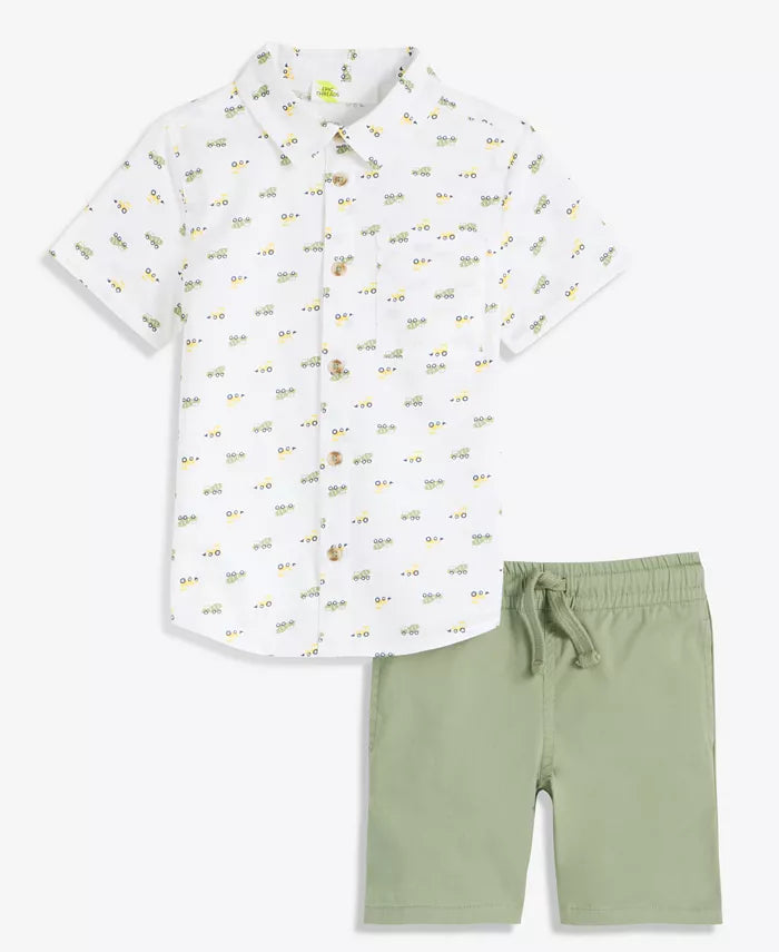 Toddler Boys' 12M-5T Cotton Printed Shirt & Shorts, 2-Piece Set.