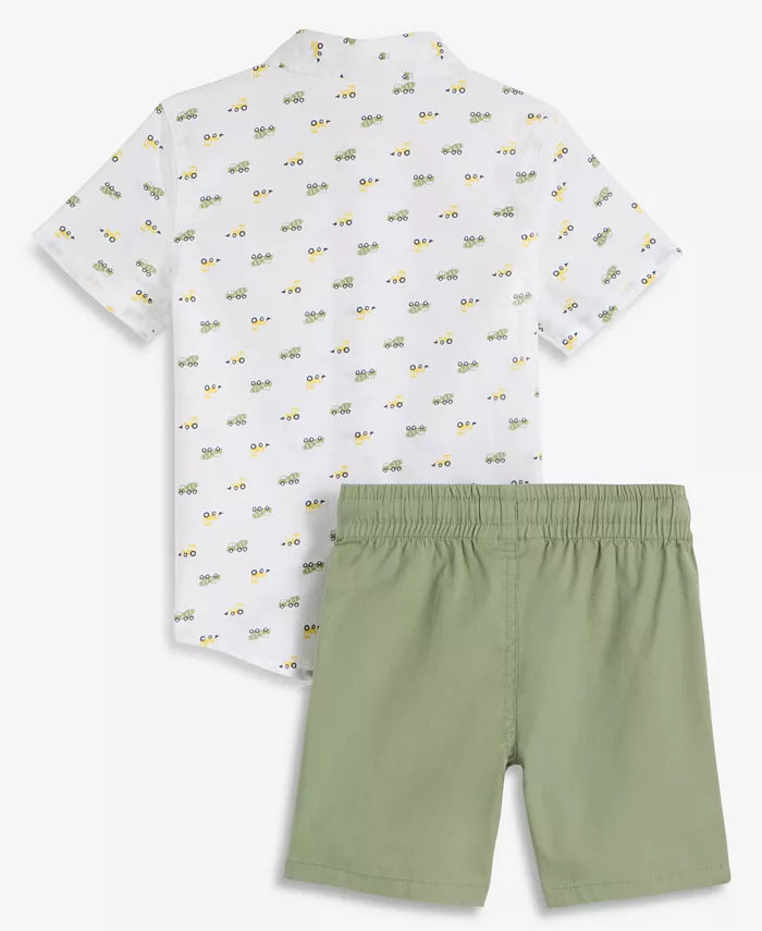 Toddler Boys' 12M-5T Cotton Printed Shirt & Shorts, 2-Piece Set.