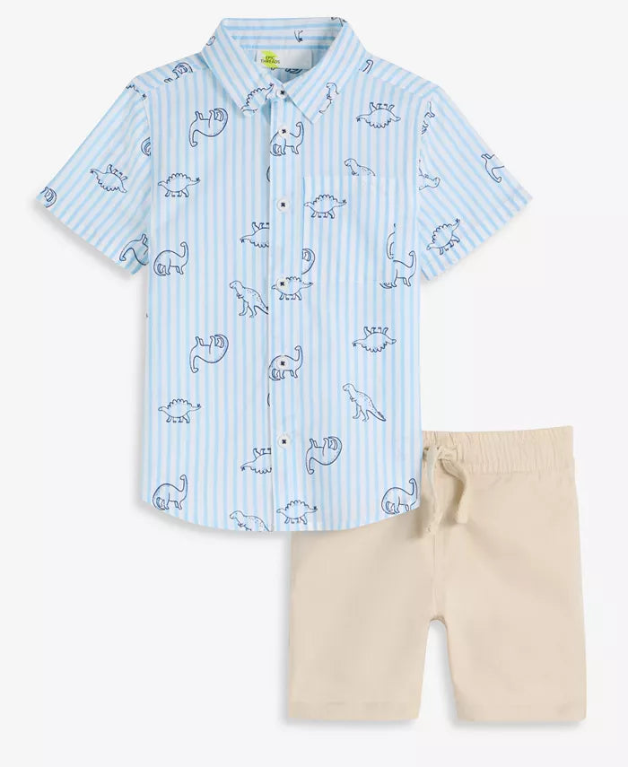 Toddler Boys' 12M-5T Cotton Printed Shirt & Shorts, 2-Piece Set.