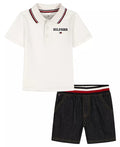 Baby Boys' Polo Collar T-Shirt & Ribbed Waistband Shorts, 2-Piece Set