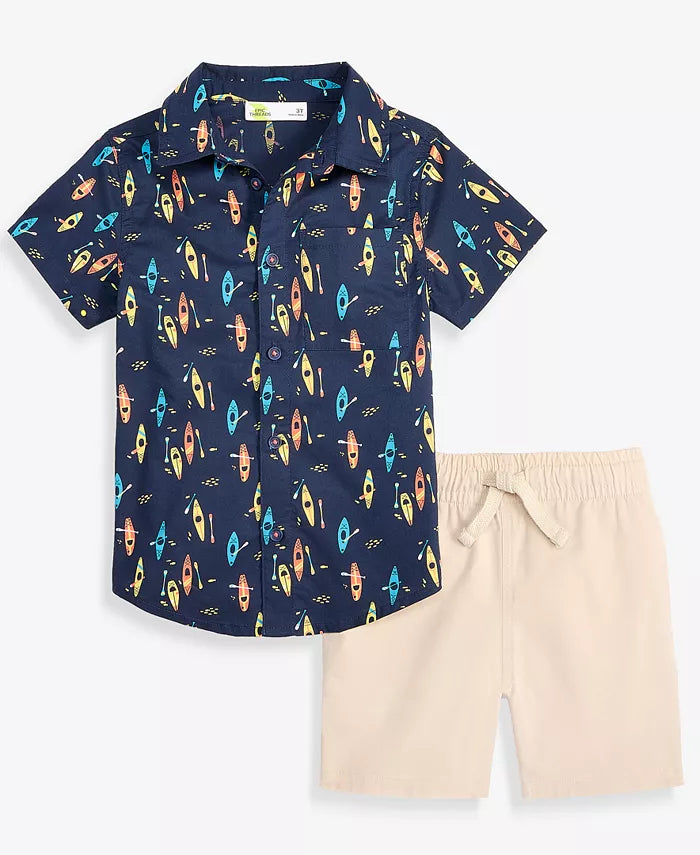 Toddler Boys' 12M-5T Cotton Printed Shirt & Shorts, 2-Piece Set.