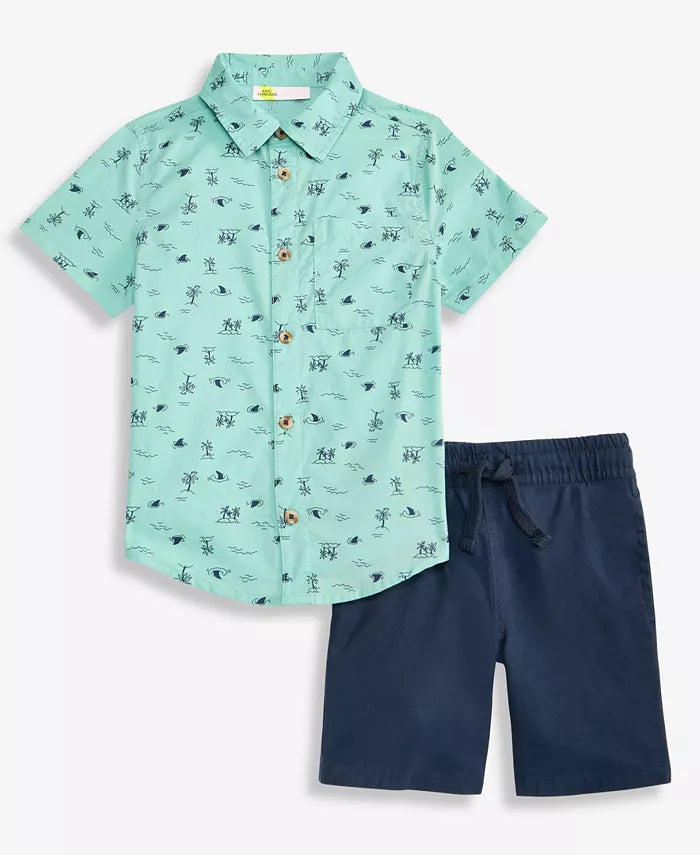 Toddler Boys' 12M-5T Cotton Printed Shirt & Shorts, 2-Piece Set.