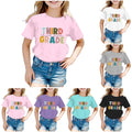 First Day of School Shirts for Girls Kindergarten Pre K First Grade Casual Short Sleeve Embroidered T-Shirt Toddler Girl Summer Clothes