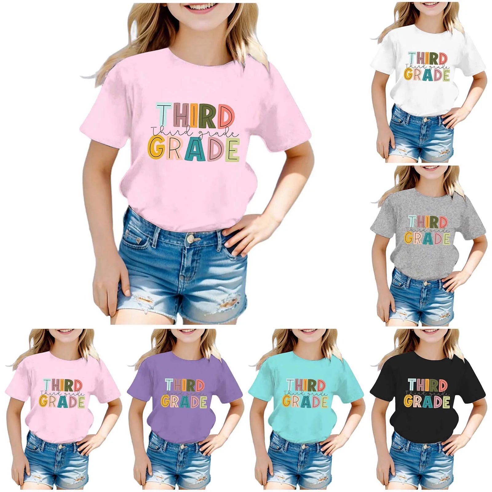 First Day of School Shirts for Girls Kindergarten Pre K First Grade Casual Short Sleeve Embroidered T-Shirt Toddler Girl Summer Clothes