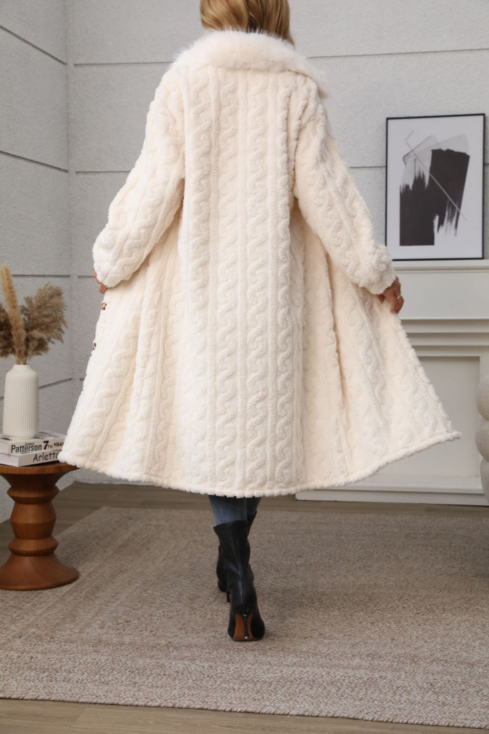 Coat-Furry Button Up Long Sleeve Longline