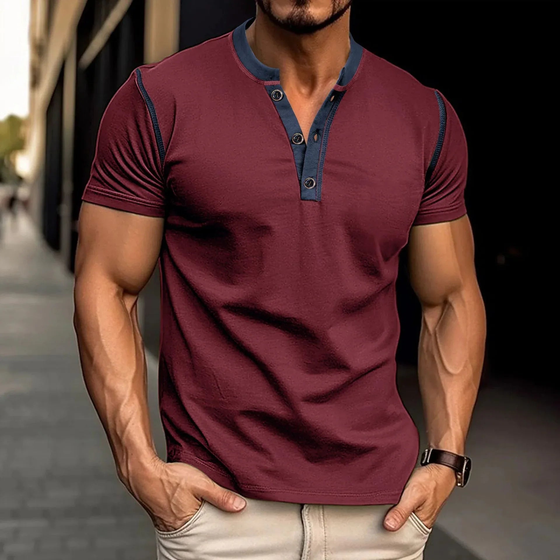 V-neck T-shirt Tops Mens Clothing