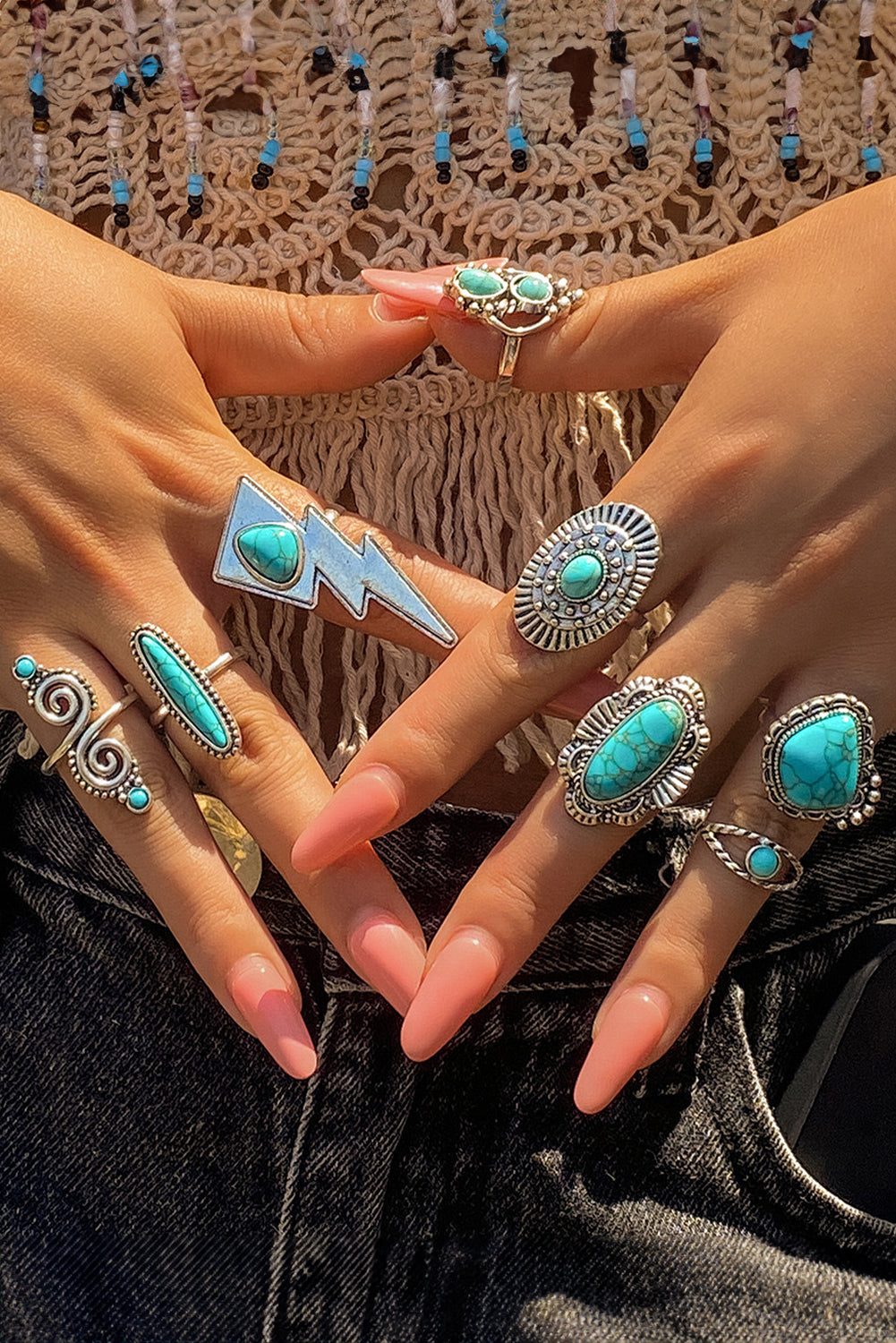 Ring Set Turquoise Inlay Western