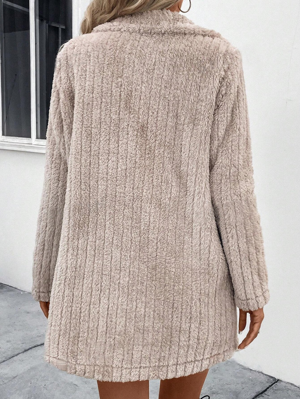 Fuzzy Button Up Long Sleeve Coat with Pocket