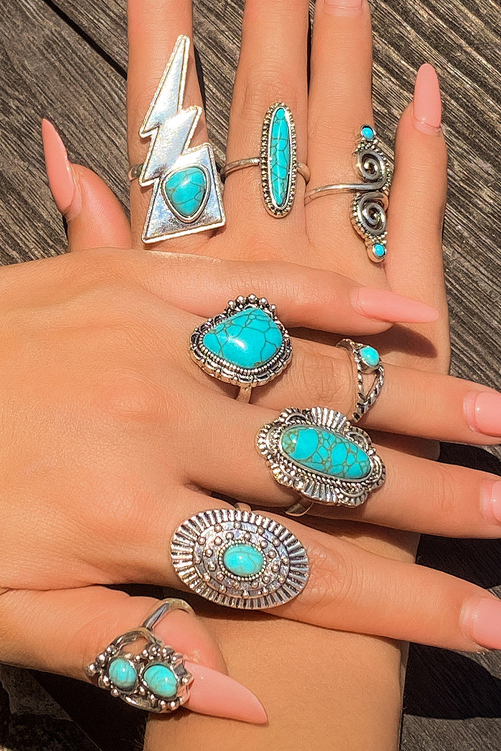 Ring Set Turquoise Inlay Western