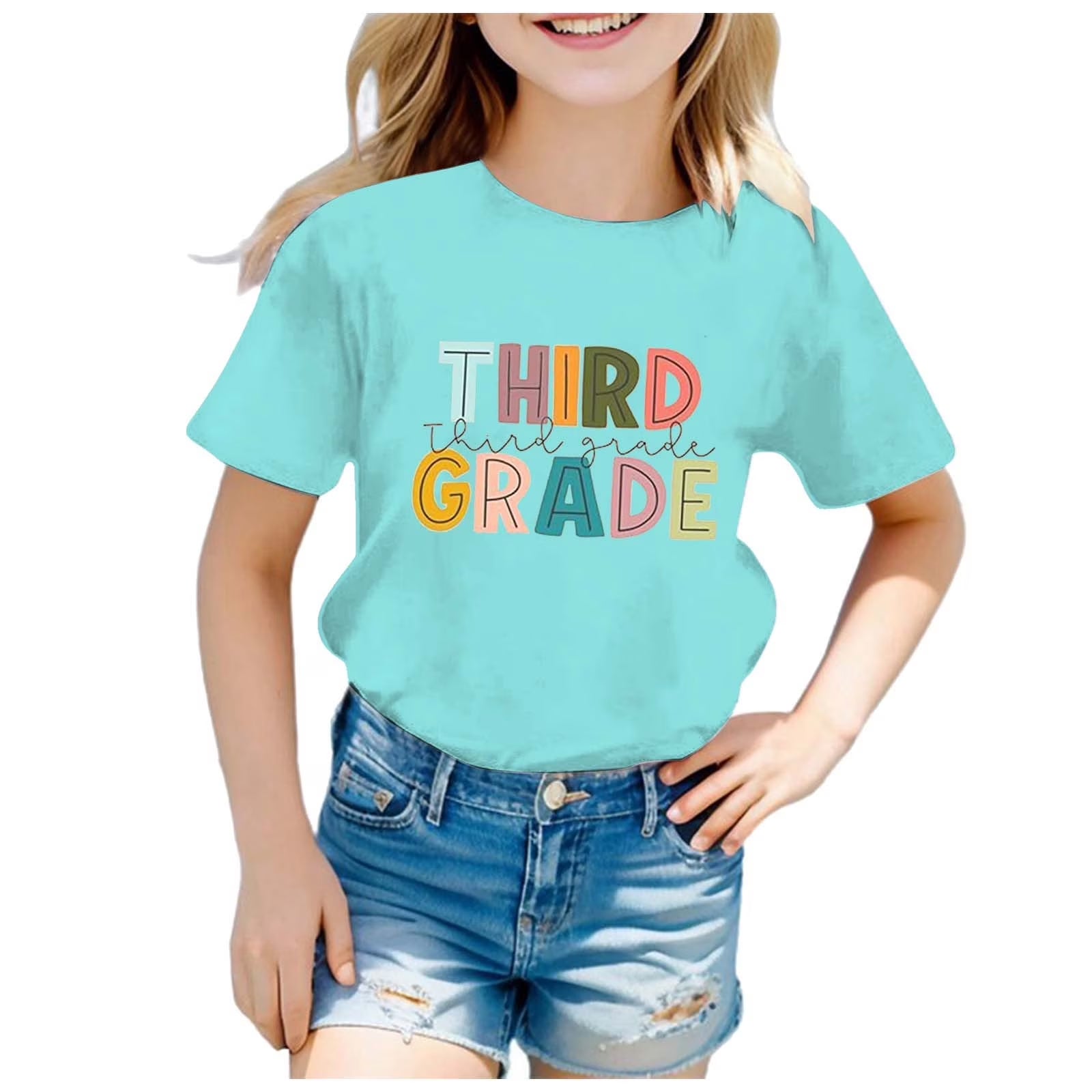 First Day of School Shirts for Girls Kindergarten Pre K First Grade Casual Short Sleeve Embroidered T-Shirt Toddler Girl Summer Clothes