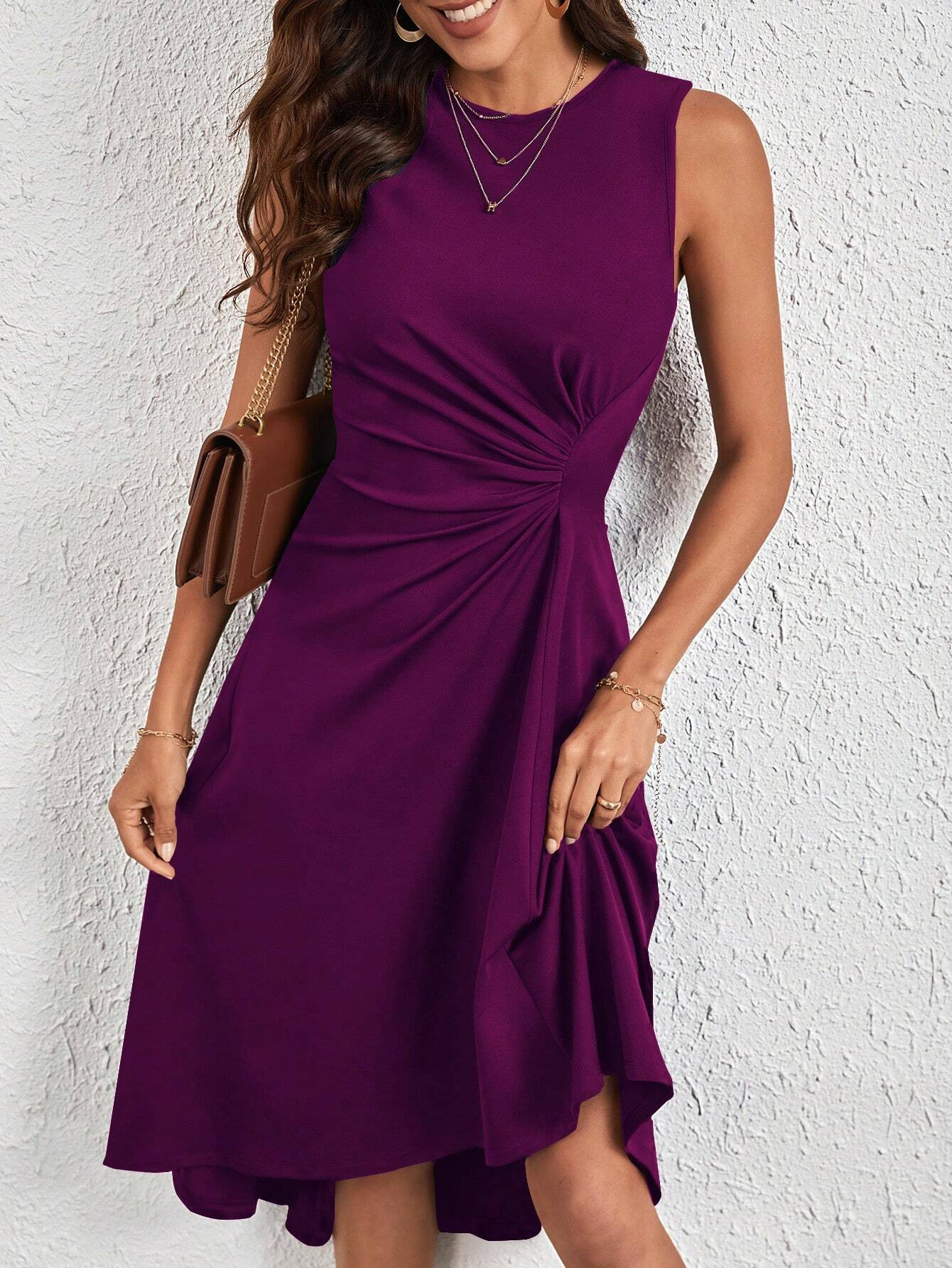 Women's Solid Color Twist Knot Sleeveless Midi Dress
