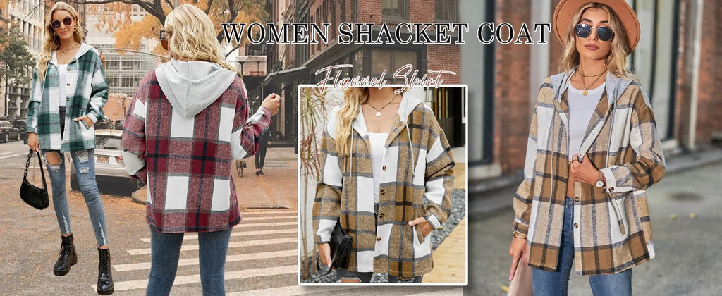  Hooded Shacket Jacket with Pocket