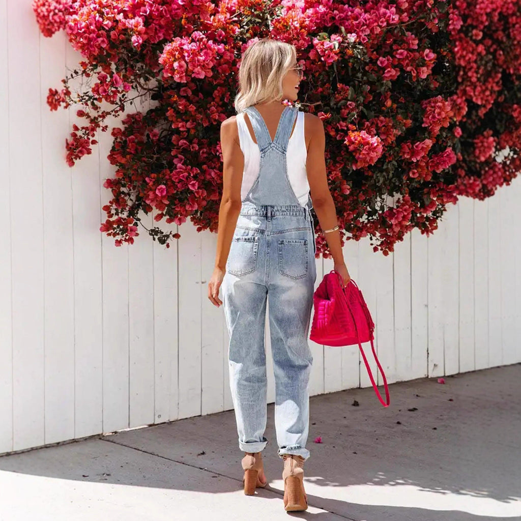 Cropped Ripped Denim Overalls