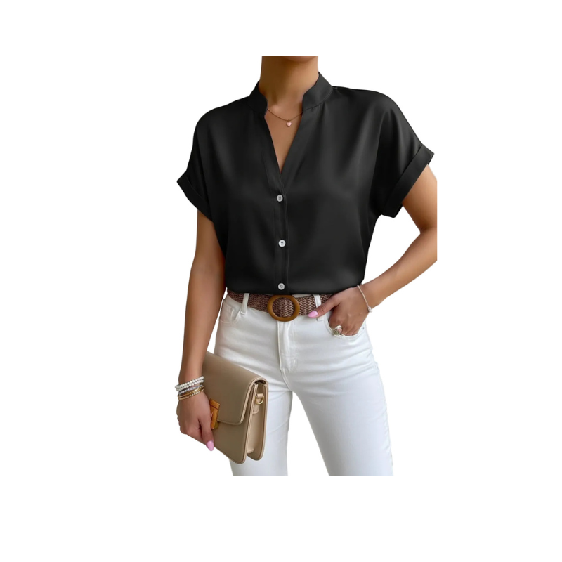 Women's Satin V-Neck Short Sleeve Shirt
