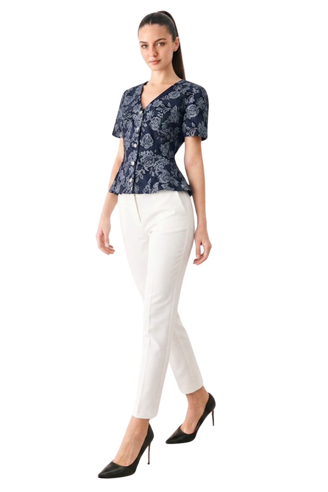 ROSETTE FLORAL WOVEN JACQUARD TOP