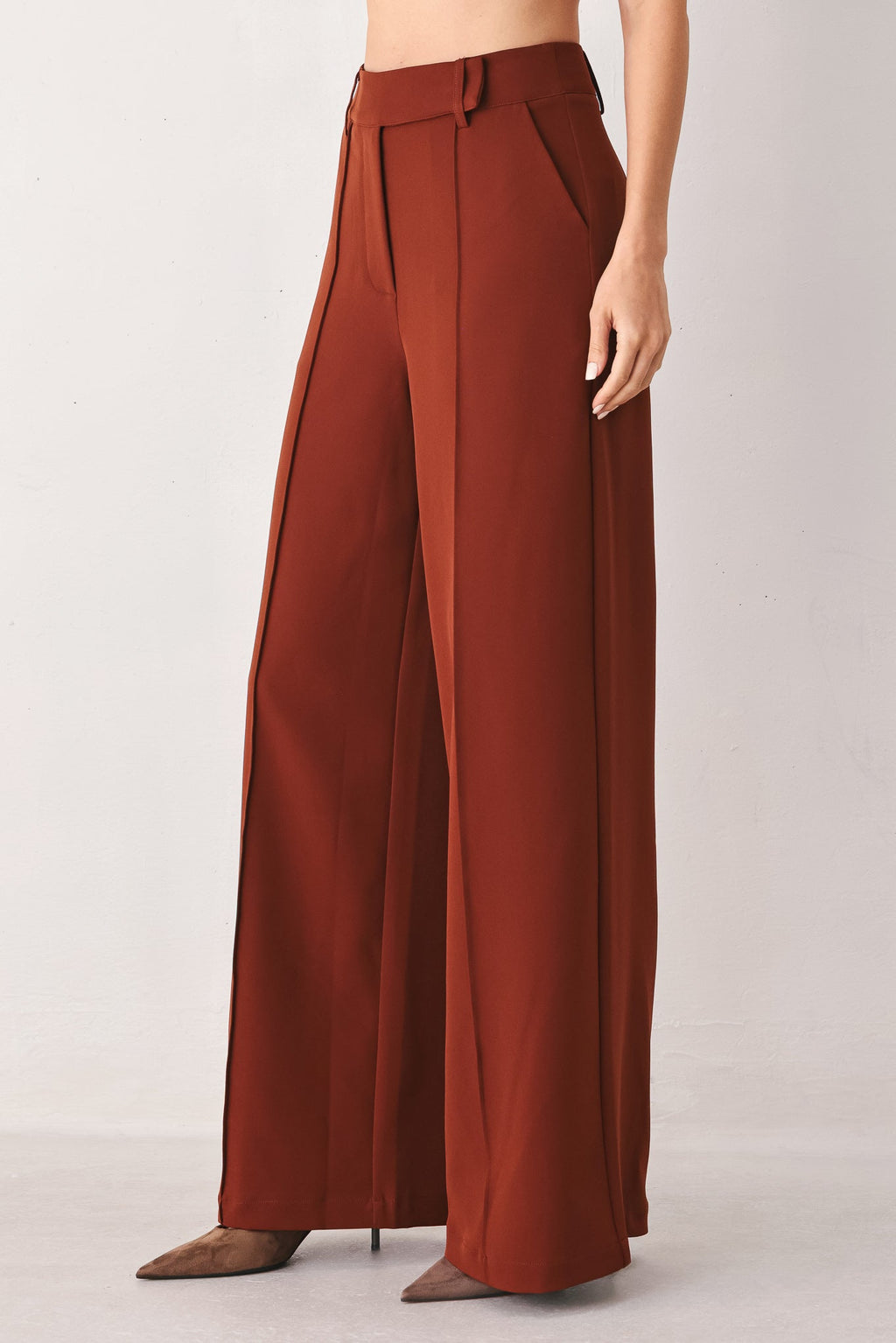 RUST FLOWY WIDE LEG WOVEN PANTS