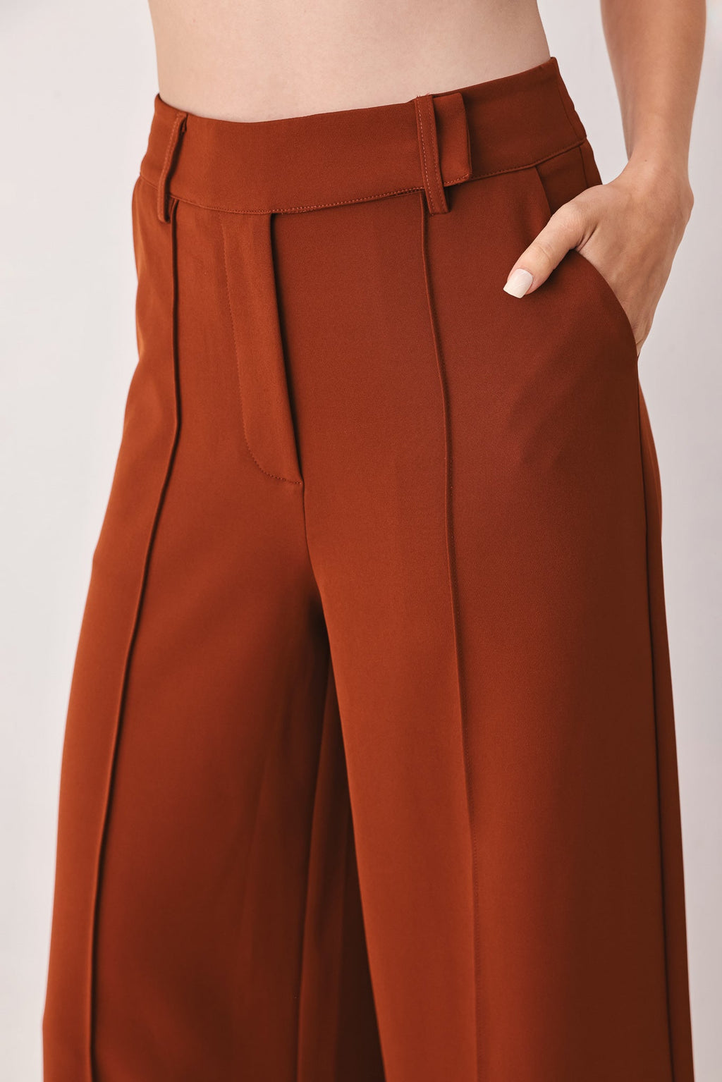 RUST FLOWY WIDE LEG WOVEN PANTS