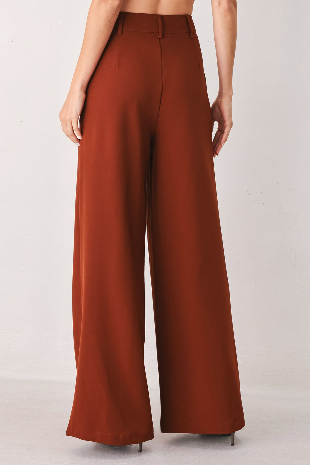 RUST FLOWY WIDE LEG WOVEN PANTS