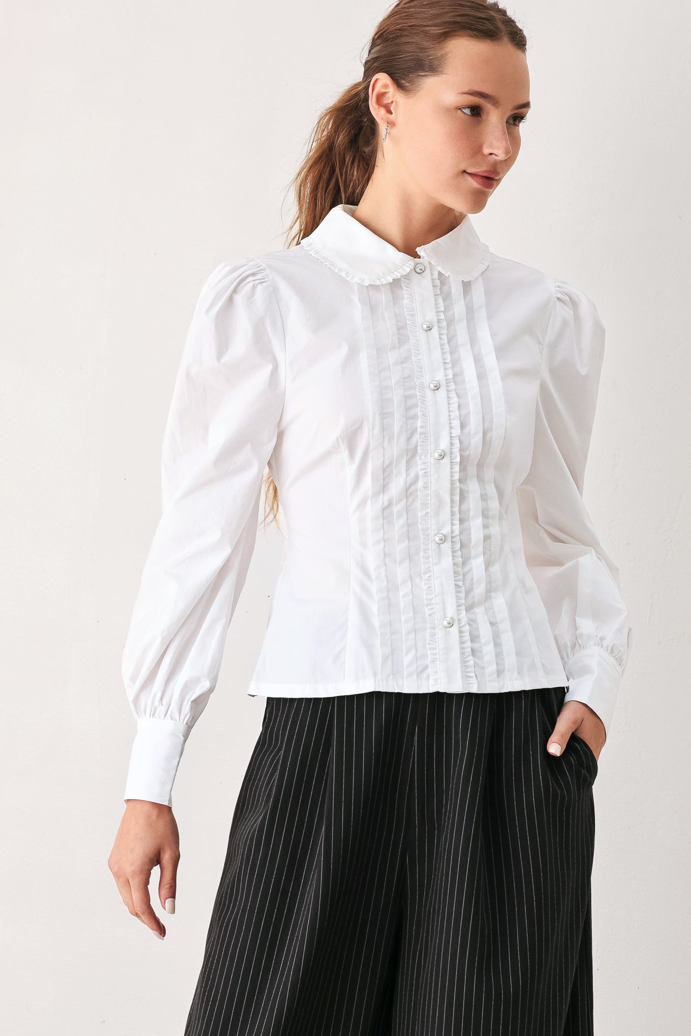 LONG-SLEEVE WOVEN TOP