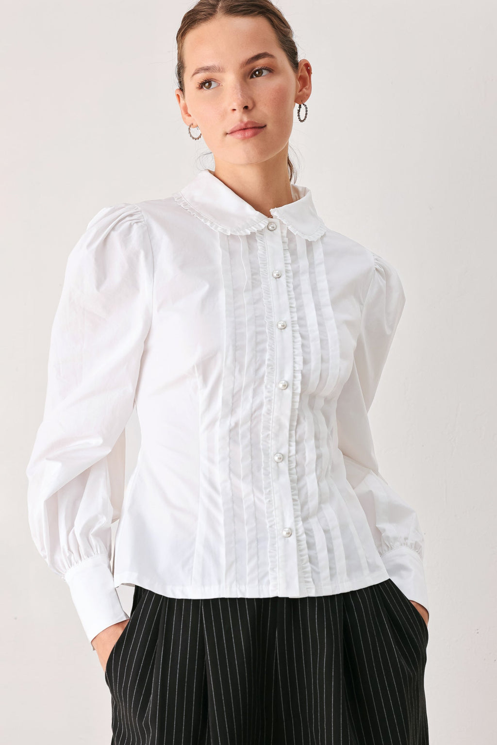 LONG-SLEEVE WOVEN TOP
