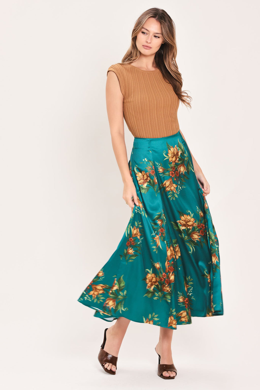FLOWER WOVEN MIDI  SKIRT