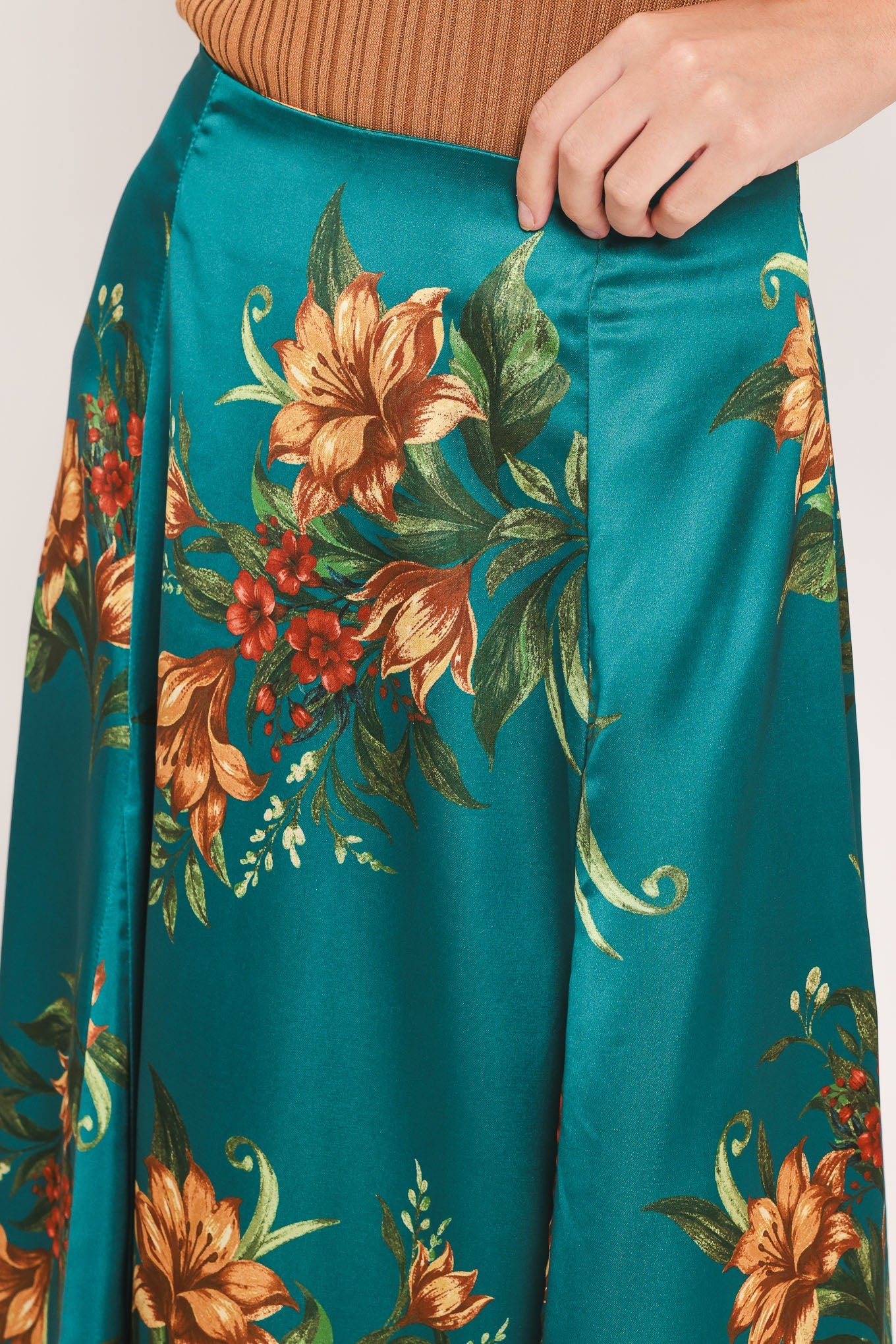 FLOWER WOVEN MIDI  SKIRT