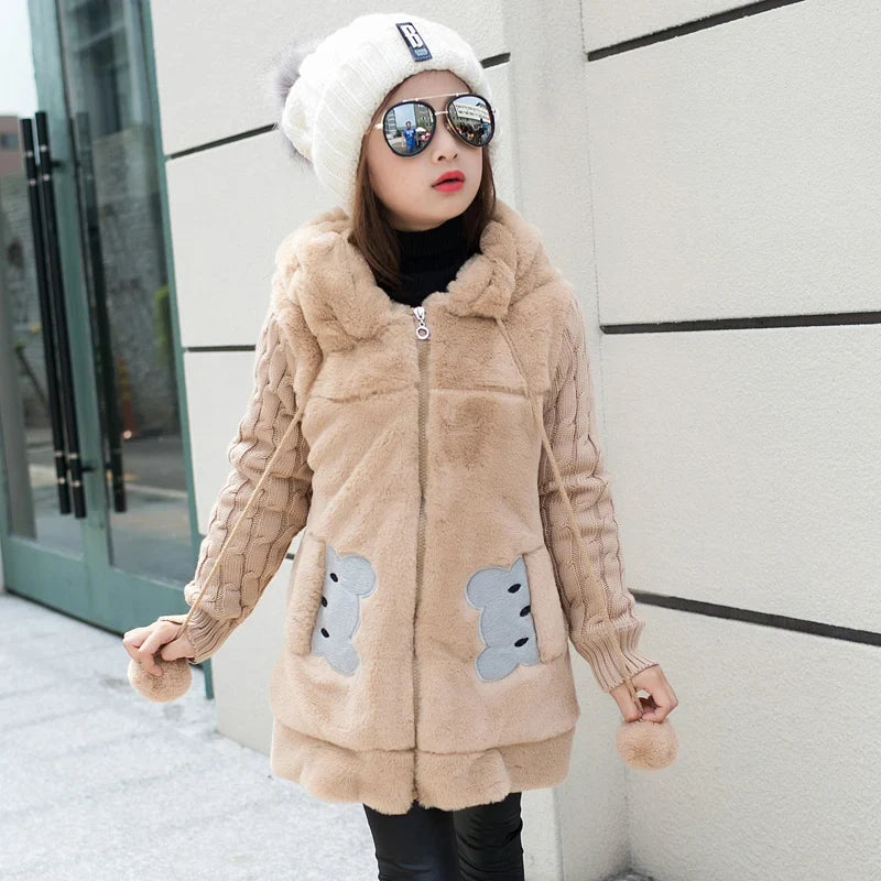 Lovely little bear Winter Girls clothing Faux Fur