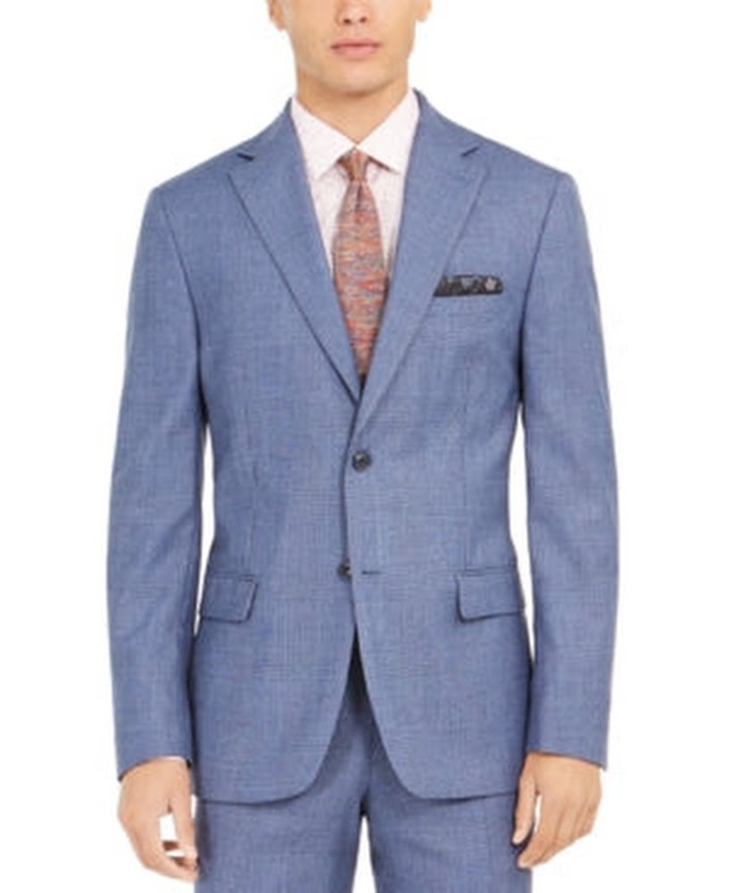 Slim-Fit Stretch Blue Plaid Suit Jacket