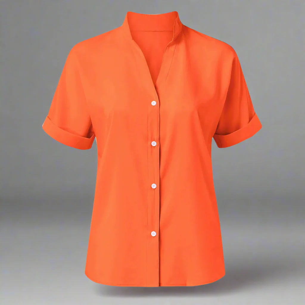 Women's Satin V-Neck Short Sleeve Shirt