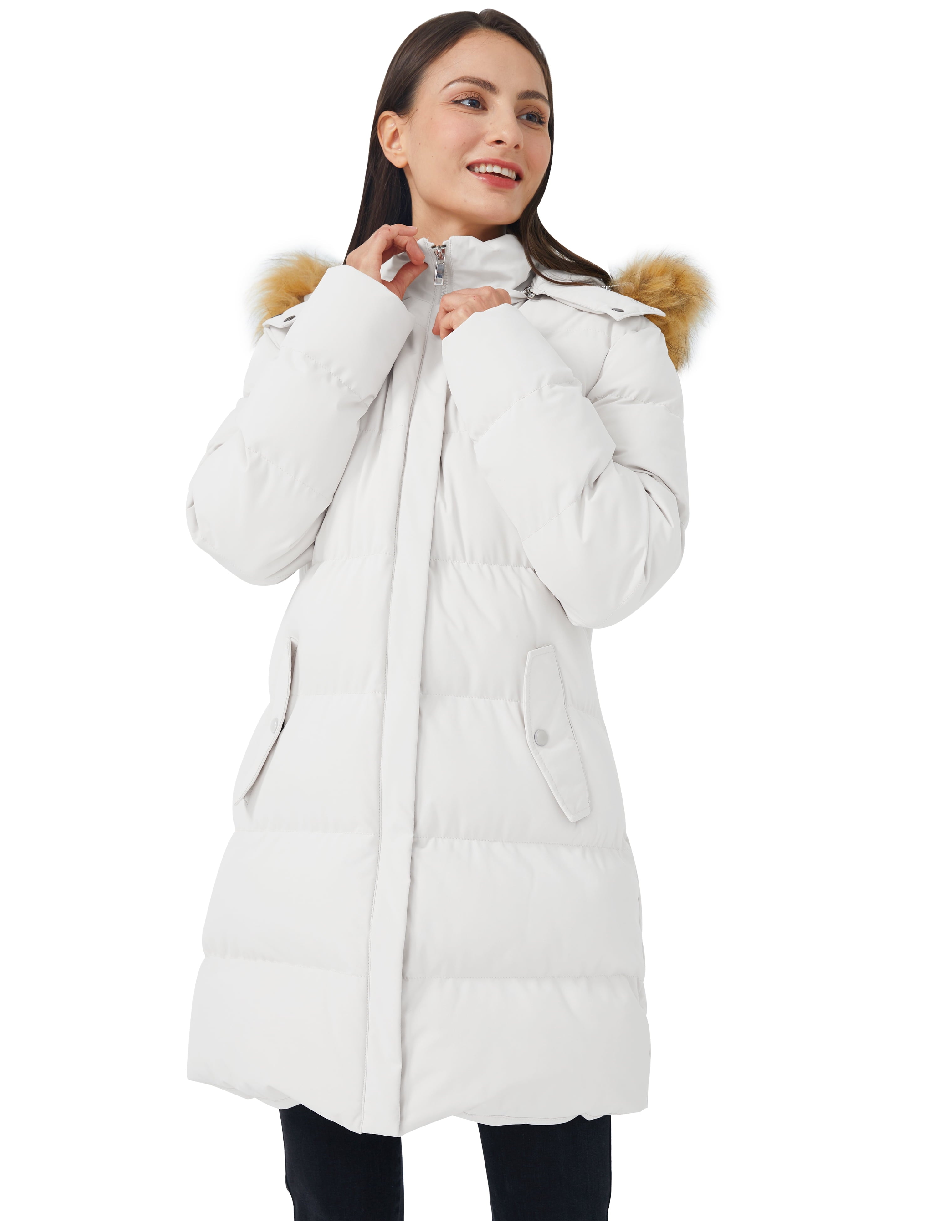 Women'S Puffer Jacket Warm Winter Coat Hooded Waterproof Puffer Jacket White M