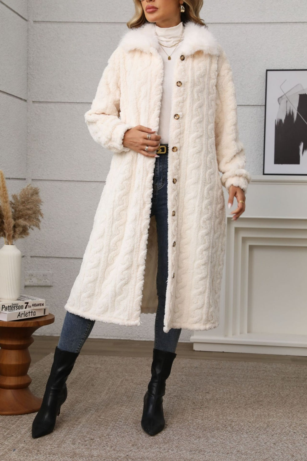 Coat-Furry Button Up Long Sleeve Longline