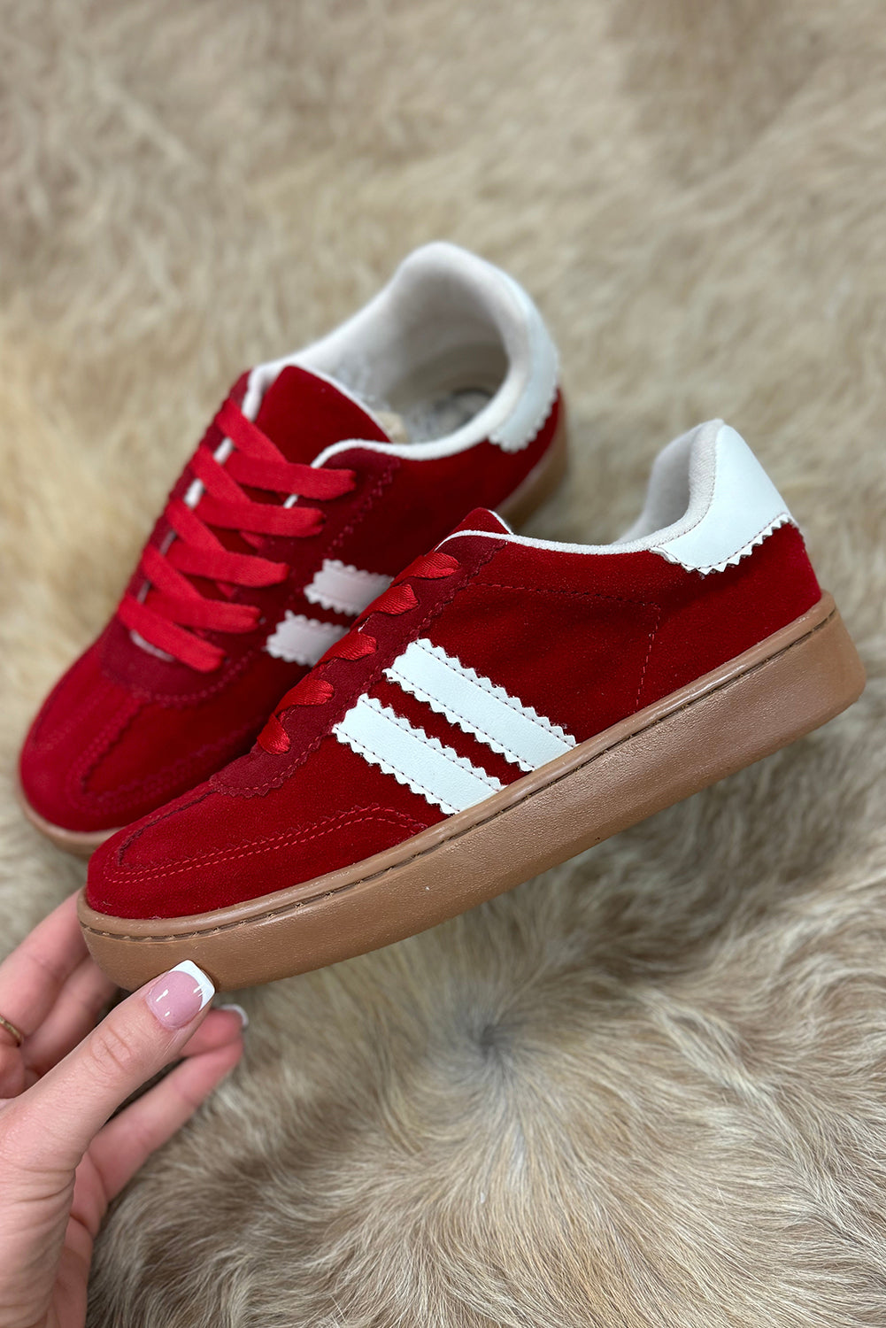 Red Lace-up Flat Shoes