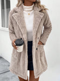 Fuzzy Button Up Long Sleeve Coat with Pocket