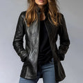 Cardigan Leather Coat with Pockets