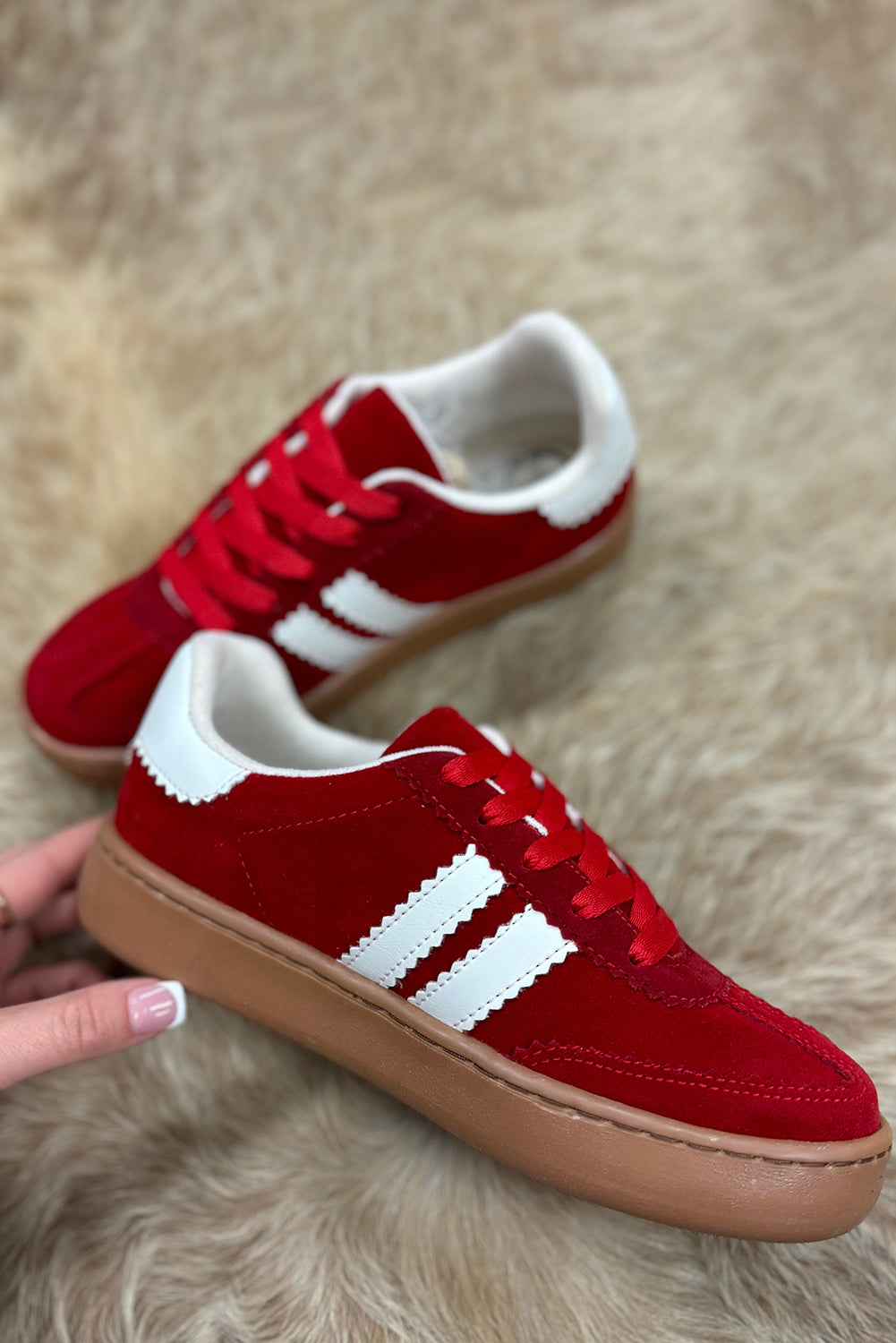 Red Lace-up Flat Shoes