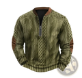 Men's Cable Knit Half Zip Sweater with Leather Accents
