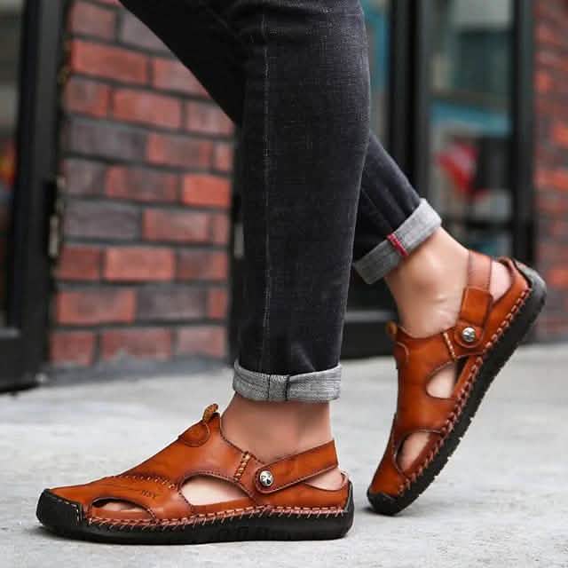 Men's Sandals Cowhide- Casual Beach Walking Shoes