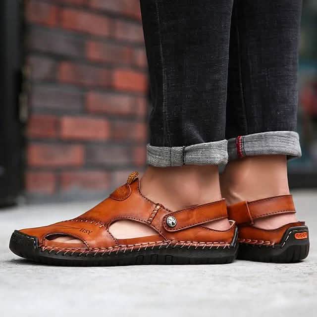 Men's Sandals Cowhide- Casual Beach Walking Shoes