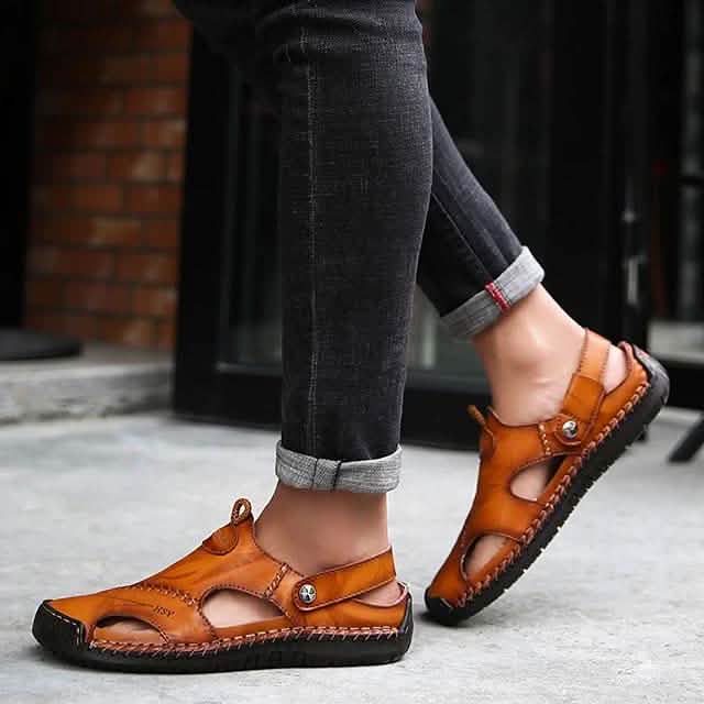 Men's Sandals Cowhide- Casual Beach Walking Shoes